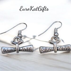 Silver Graduation Diploma Earrings Dangle Stainless wires NEW add 2026 free